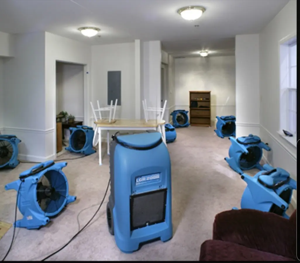 Air movers and dehumidifier setup for Water Extraction & Removal in Wharton